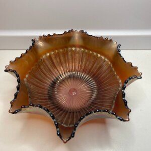 Northwood purple 9" W amethyst stippled ray,ruffled edge carnival glass bowl